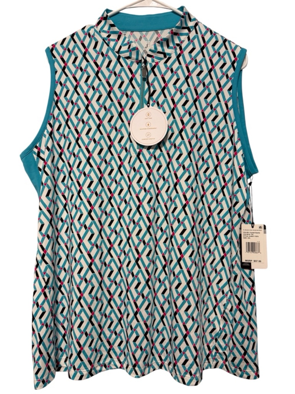 Tail White Label Sleeveless Golf Top XXL Crystal Quartz Blue Geometric NWT